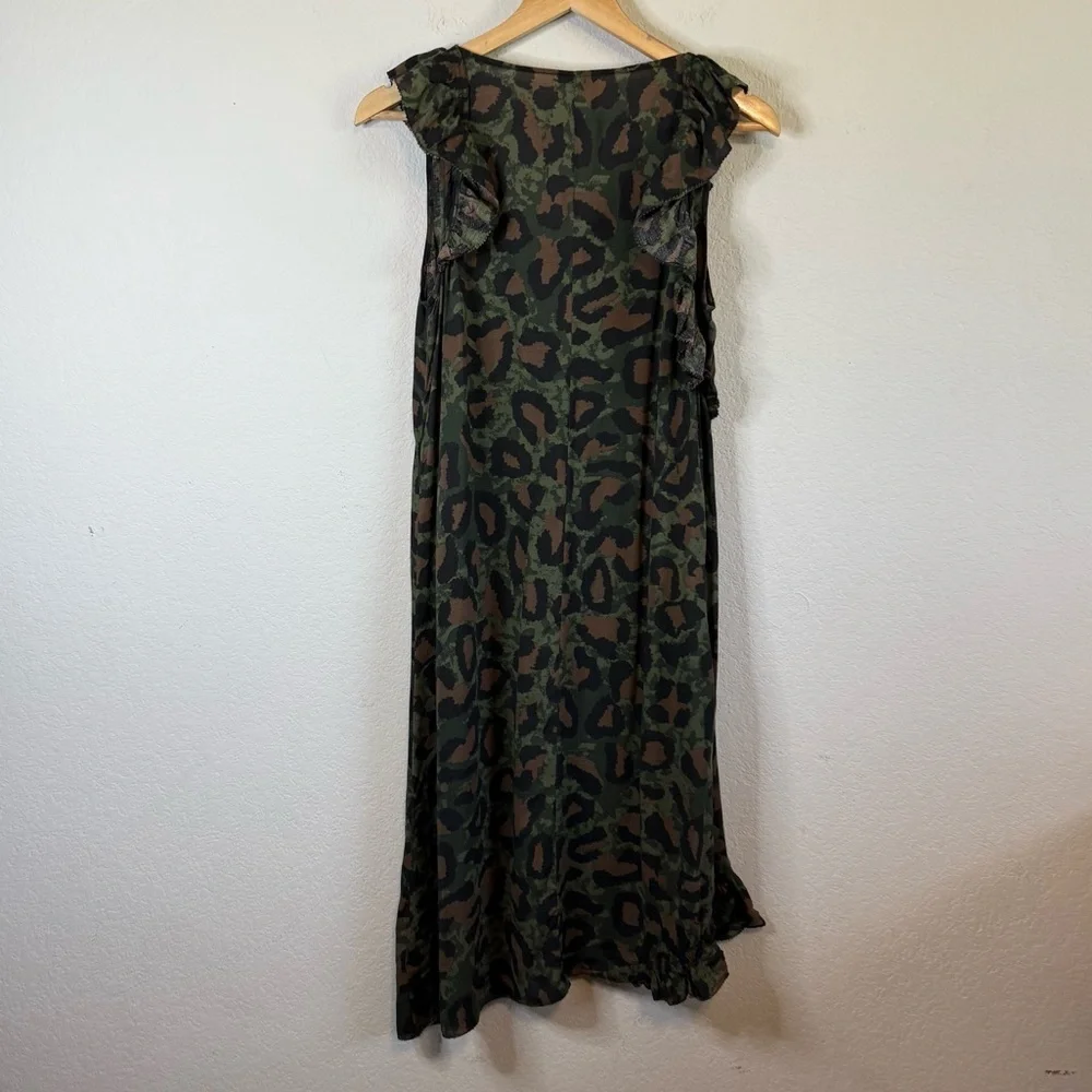 Zadig & Voltaire Green Black Rebelle Leo Midi Dress V Neck Leopard Size Small - Picture 7 of 13